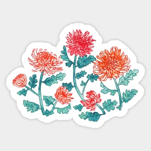 Chrysanthemum Watercolor & Pen Print - Pastels Sticker